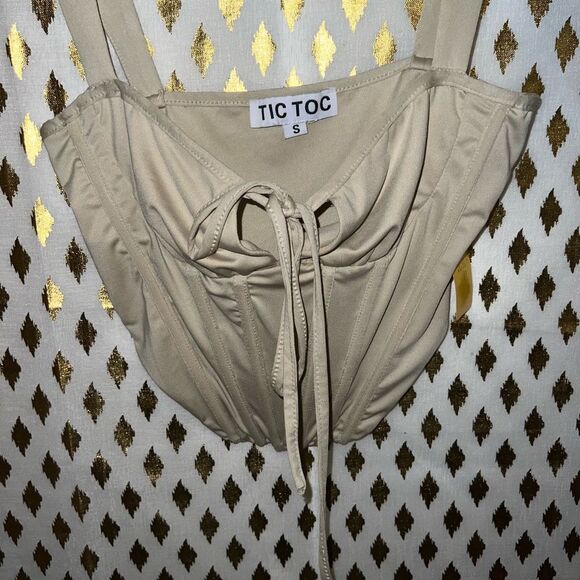 Nude corset crop top strappy tank top tictoc size S - Picture 3 of 4